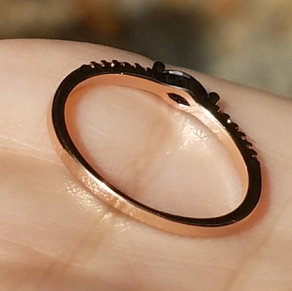 Rose Gold Tiny Blue Sapphire Marquise Dainty Ring - Picture 5 of 7